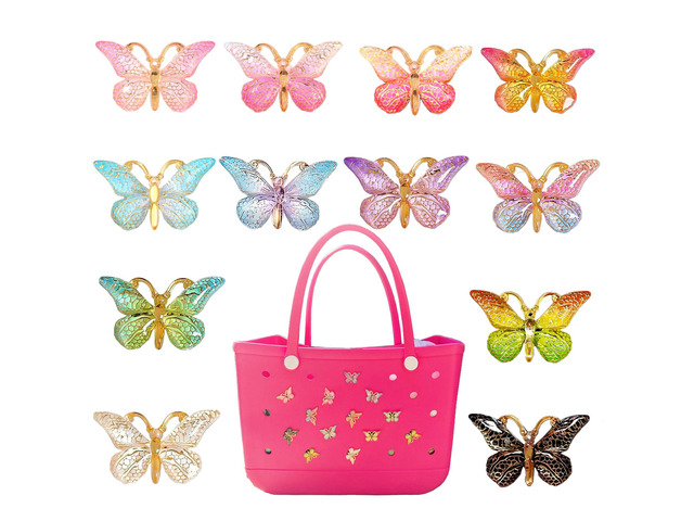 Kinearcharms 12PCS Charms for Bogg Bag, Bling Butterfly Beach Tote Bags Accessories Charm for Women Girls Kids Party Gifts, Decorations for Simply...