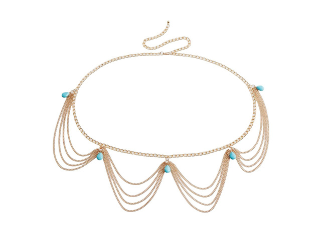 Bohemian Retro Turquoise Body Chain - Adjustable Vintage Body Jewelry for Women, Wedding Beach Festival Accessory, Premium Alloy with Teal Green...