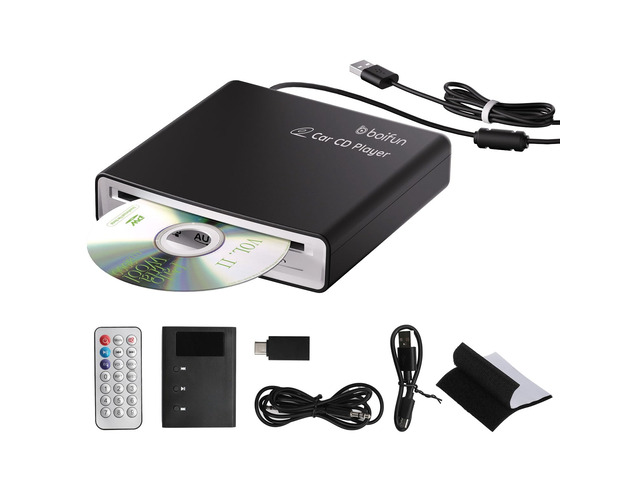 Portable CD Player for Car, External, USB Plug & Play, Anti-Skip Works via Car USB-A, USB-C or AUX, Steering Wheel & Screen Control, AUX Decoder,...