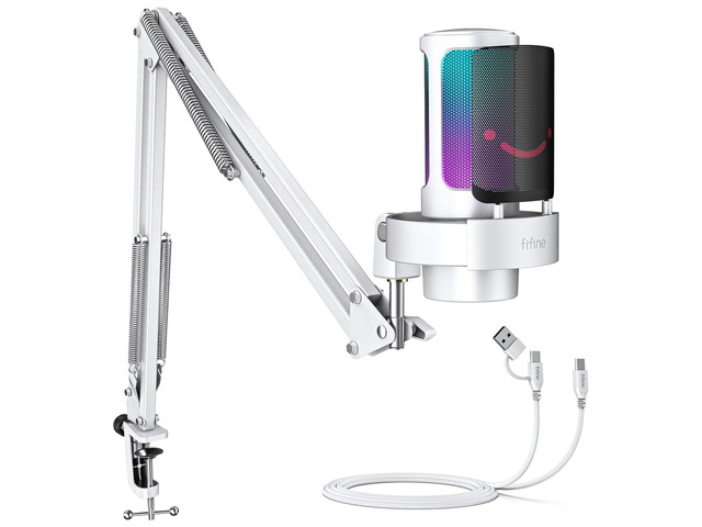 A8TW USB Gaming Microphone Kit, Condenser Mic for Podcast Streaming Quick Mute, Gain Knob, RGB Control, Headphone Jack, Boom Arm, Shock Mount, Pop...
