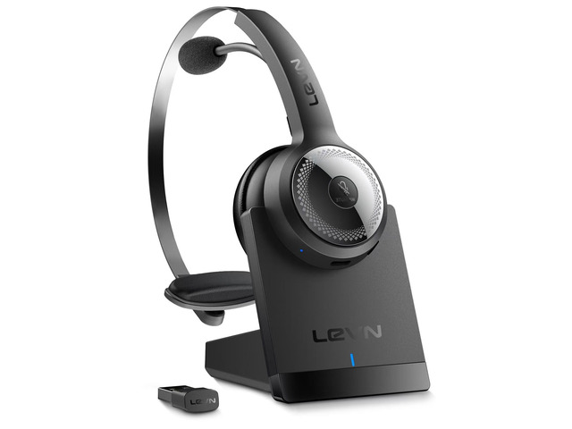 Wireless Headset with Mic for Work, AI Noise Cancelling Bluetooth Headset Wireless Headset with Mute Button & USB Dongle, Charging Base, 50h...