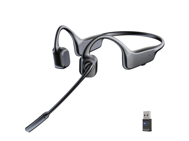 Bone Conduction Headphones with Microphone Boom, Open Ear Wireless Bluetooth Headset with USB Dongle for PC, AI Noise Cancelling Mic, Bone...