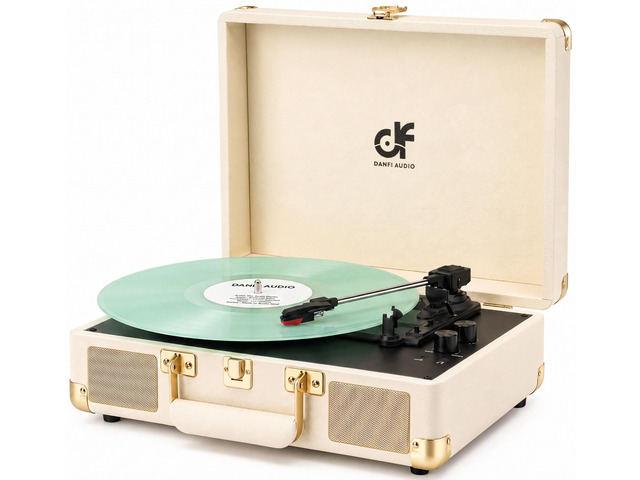 Tunes Vinyl Record Player Vintage Suitcase Turntable with Built-in Stereo Speakers, Bluetooth Input, Bass & Treble Control, 3 Speeds, Auto Stop,...