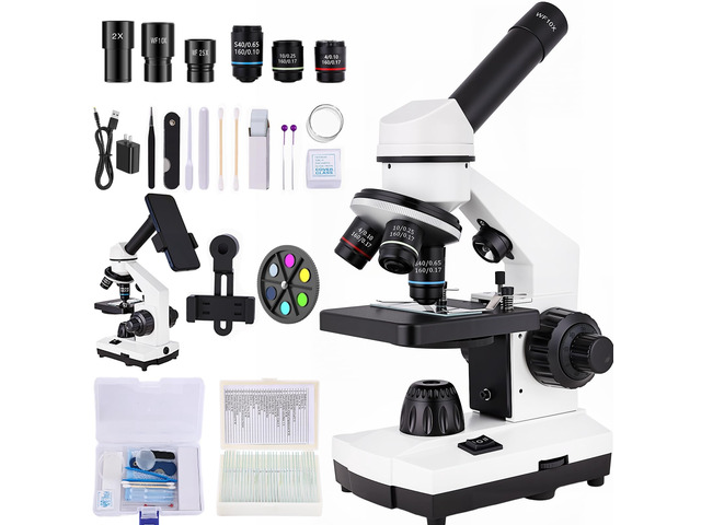Microscope for Adults,WF10x/25x Eyepieces,40x2000x Magnification,Up/Down LED,Comes with a Free Experiment Kit & Phone Adapter. Suitable for Students...