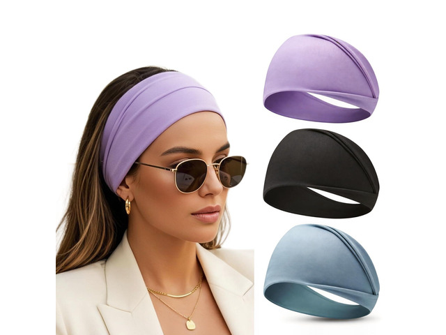 SHUCHNOYE Headbands for Women 3PCS Soft Elastic Non Slip Wide Hair Bands, Breathable Sweat-Wicking, Stylish for Workout, Makeup, Yoga, Running &...