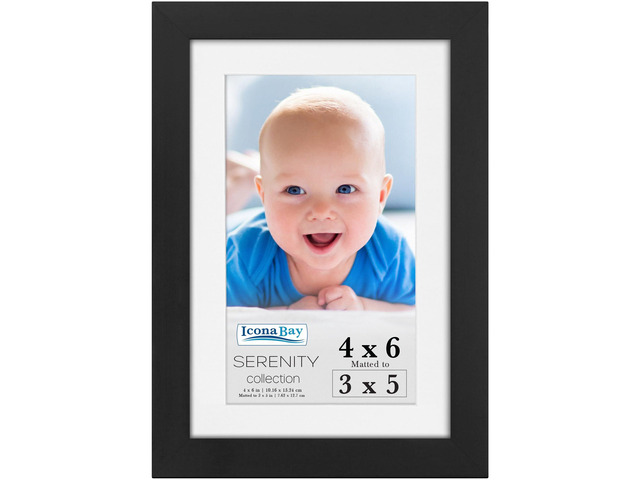4x6 Picture Frame with Mat for 3x5 Photo - Black - Serenity Collection Icona Bay 4 x 6 photo frame, sleek modern style, tabletop or wall mount...