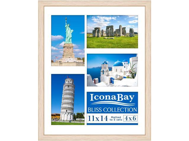 11x14 Light Oak Collage Picture Frame with Removable Mat for 5-4x6 Photos - Modern Style Engineered Wood Frame - Wall Mount Only - Bliss Collection
