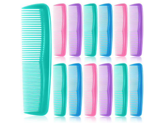HESTYA 24 Pack 4 Colors Pocket Hair Combs, 5 Inch Double Side Fine Tooth For Men Barber Beard Mustache Grooming, Unbreakable Plastic Bulk, Salon...