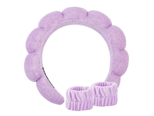 SPA Headband Skincare Hair Band Head band Bubble Headband Set for Washing Face Makeup Skincare SPA Hairband with Wristbands Purple