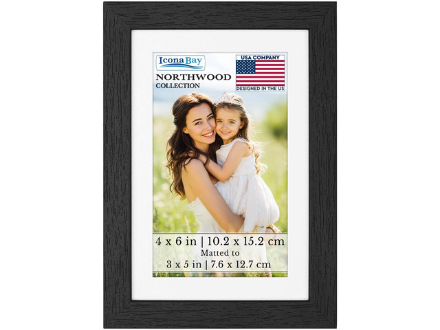 Icona Bay 4x6 Photo Frames, Removable Mat for 3x5, Black Balsam, Northwood Icona Bay 4 x 6 Picture Frame - Matted to 3 x 5 - Modern Wood Grain -...