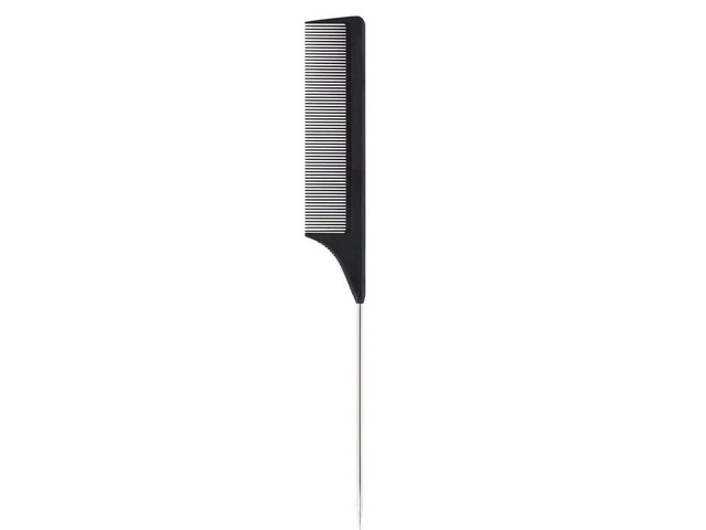 1 Pack Professional Carbon Steel Tail Combs Heat Resistant with Metal Pick, Anti Static Black Styling Tail Hair Comb Fine Teeth, Metal Pintail...