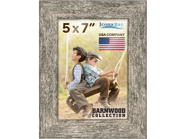 5x7 Brown Oak Picture Frame - Barnwood Collection 5 x 7 photo frame, country rustic style, tabletop or wall mount display, photo holder for home...