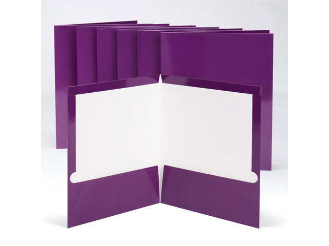 2 Pocket Paper Folders, 6 Pack, Purple, Glossy Laminated Letter Size, Heavy Duty Paper Folders with Pockets, File Folders with Pockets and...