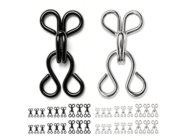 100 Pairs Hook and Eye Fasteners, 3 Sizes Hidden Metal Sewing Closures Black and silver rust-proof heavy-duty clasps. Perfect for bras, lingerie,...