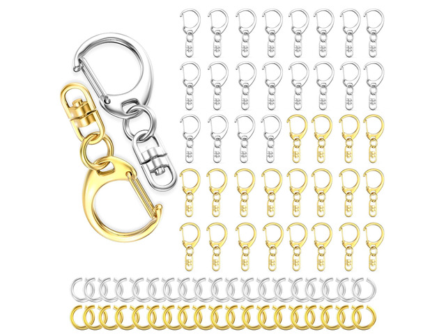 50Pcs Lobster Claw Clasps for Keychain Clip, Swivel Snap Hooks Silver and Gold Key Chain Rings DIY Making Kit for Crafts