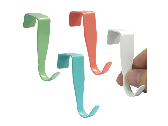 4 Pcs Over Cabinet Door Hook, J-Shape Carbon Steel, Multicolor No-Drill Install, Fits Doors Up To 0.8' Thick, for Keys Hats Scarves Towels,...