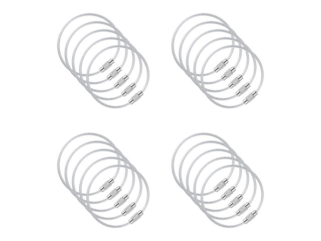 Silver Coated Steel Wire Keychain Loops 5.9 Inch (15 cm) 2mm Twist Barrel Rings for Keys, Luggage Tags, ID Badges, Camping & DIY, 20 Pack