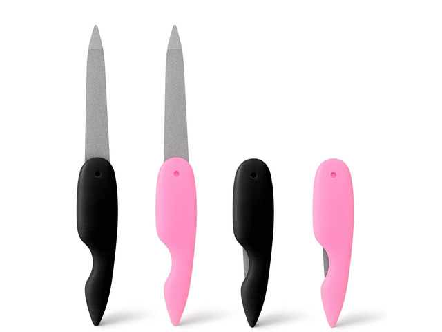 4PCS Folding Metal Nail Files Stainless Steel Double-Sided Cuticle & Nail Care Tools for Men and Women (2 Pink + 2 Black)