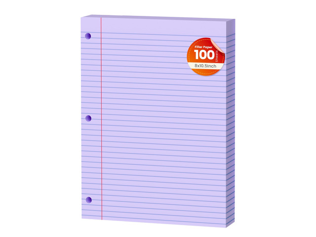 Purple Loose Leaf Paper 100 Sheets Colored Filler Paper 8 * 10.5 College Ruled Paper 3-Hole Punched Paper for 3-Ring Binders Notebook Lined 8' x 10.5'