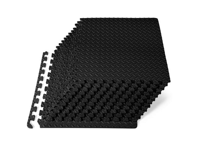 Exercise Puzzle Mat ½-inch, EVA Interlocking Foam Floor Tiles for Home Gym, Workout Equipment, Kids Play Areas, Black, 48 SQ FT - 12 Tiles