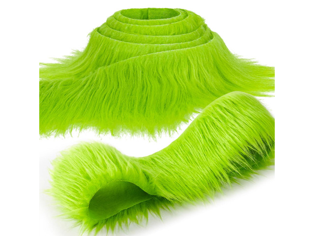 Sukh Green Faux Fur Fabric - 2 x 60 Inch Shaggy Plush Faux Fur Trim Ribbon Precut Fabric Strips for Christmas Tree Decor, Gnome Beard, Cosplay...