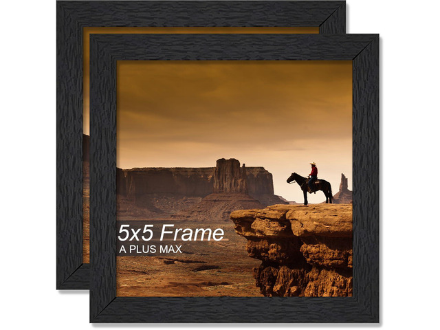5x5 Picture Frame Set of 2 Black Light Weight Tabletop and Wall Mount 5 x 5 Inch Black Wood-grain Engineered Wood Material Frame for 5by5 Square...