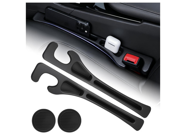 2-in-1 Car Seat Gap Filler Organizer & Car Coasters for Cup Holders Set,New Cars Seat Gap Plug with Storage Slot,Universal in Between Cars Seats...