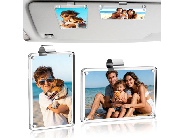 2 Pack Car Picture Holder and Visor Photo Clip, Car Sun Visor Picture Frame Personalized Acrylic Magnetic Car Photo Holder, 2.36 x 3.54 In Car...