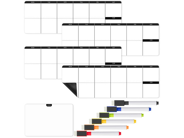 4' x 12' Dry Erase Magnetic Weekly Planner for Fridge, 11 pcs 4x Weekly Chore Chart, 6x Colorful Whiteboard Markers and 6' x 4' Magnetic...