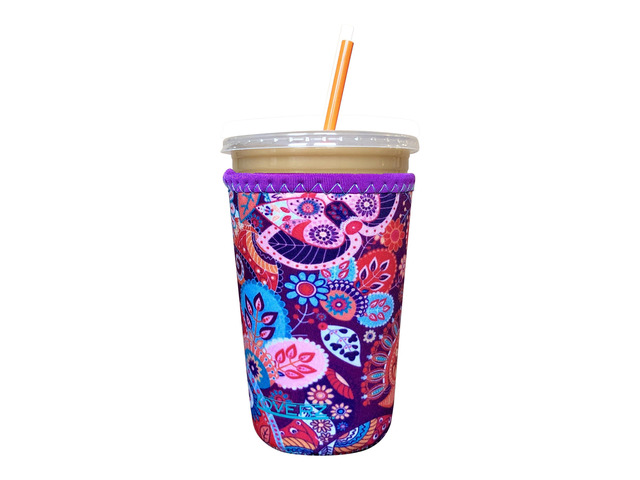 Koverz Iced Coffee Sleeve, Insulated Neoprene Cup Sleeve, Fits a 24 Oz. Coffee Cup, Washable and Reusable, Iced Coffee Accessories, Medium Paisley