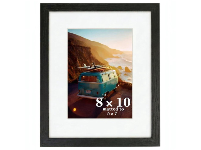 Luxdart 8x10 Picture Frame,Black Solid Wood 8x10 frame with HD Plexiglass,Displays 5x7 with Mat or Photo frame Without Mat for Wall Hanging, 1 Pack