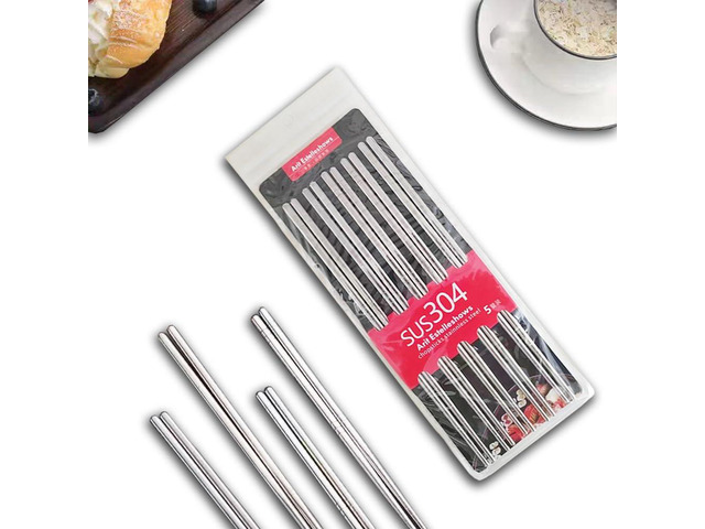 Arit Estelleshows 5 Pairs 304 Stainless Steel Chopsticks, 8.9 Inch, Silver Reusable, Lightweight & Non-Slip, Dishwasher Safe, Japanese Korean...
