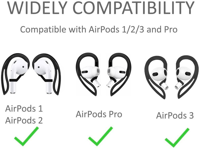 AirPod Ear Hooks Anti-Slip Anti-Drop Earhooks Compatible with AirPods 3/2 / 1/ Pro,Black