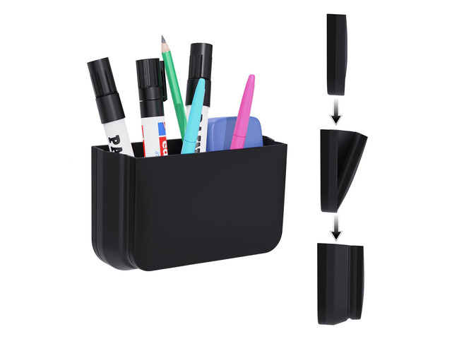 Magnetic Foldable Pen Holder Desk Accessories for Home Office 1 Pack Black Strong Magnet, Space Saving, Dry Erase Marker Pencil Holder for...
