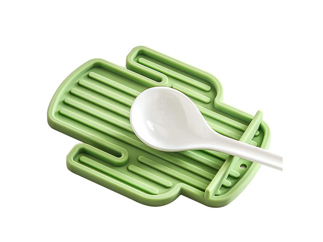 Silicone Cute Spoons Rest for Stove Top - BPA-Free, Heat-Resistant Cactus Spoon Holder for Countertop Funny Utensils Rest (1, Green)