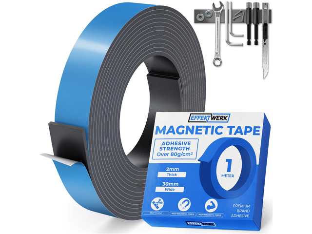 EWerk - Magnetic Tape Roll - 3.3' / 1 Meter - Extra Thick & Wide Magnet Strips w/ Strong Self-Adhesive Backing - Easy to Cut & Stick to Surfaces -...