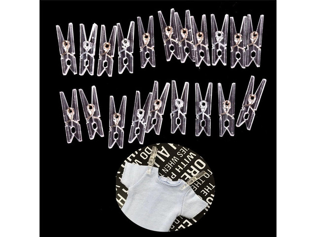 20pcs Clear Plastic Clothes Pins,Clothes Line String Clips, Mini Clothes Pins Photo Paper Peg Pins Craft Clips, Storage and Organization (2.5cm)