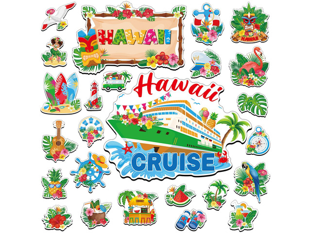 25Pcs Summer Cruise Door Magnets Decorations, Tropical Hawaii Refrigerator Magnets Summer Magnetic Cruise Ship Door Decorations for Cabin Fridge...
