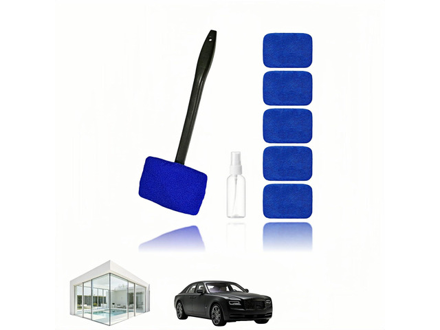 Car Windshield Cleaning Tool with 6 Reusable Washable Microfiber Pads, Telescopic Handle & 180Â° Rotating Head No Streak Interior Glass Wiper Kit...