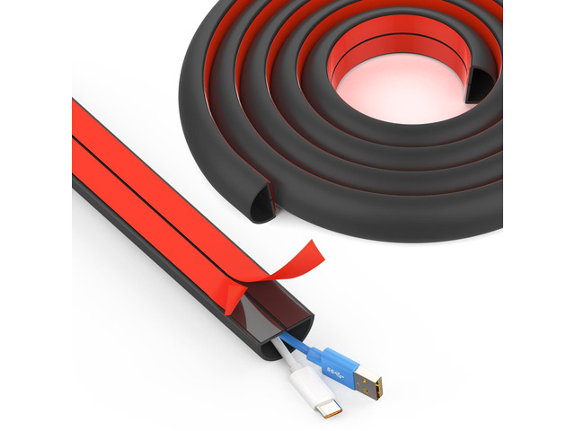 UOMTFAI Wall Cord Hider 39 Inch Wire Hider for Cords W0.59in H0.39in Black Self Adhesive, Flexible, PVC Material, for Wall Mount TV, Cable...