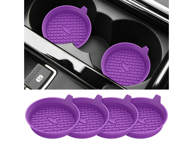 Car Cup Holder Coasters [4 Pack] Silicone Cups Mats, Automotive Universal Non-Slip Recessed Interior Accessories Deep Purple