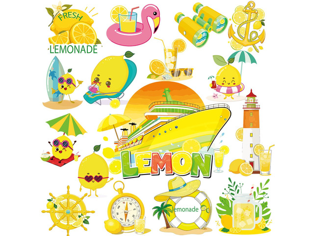 Dazoratix Cruise Door Decorations Magnetic - 16 Pcs Funny Lemon Ship Stateroom Beach Summer Anchor Cabin Decals Stickers for Holiday Party Decor...