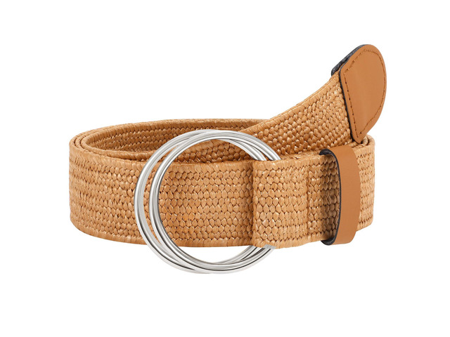 LEACOOLKEY Women Boho Straw Woven Stretch Belt for Dress Ladies Braided Straw Belt with Double O Buckle
