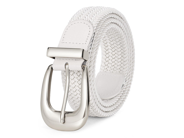 WERFORU Women Braided Belt Stretch Braided Belt for Women Braided Woven Elastic 1.3' Wide Canvas Casual for Pants Jeans-White-Silver,Fit Waist Size...