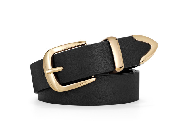 JASGOOD Women's Fashion Leather Belt Ladies Gold Buckle Leather Belt for Jeans Pants Dresses