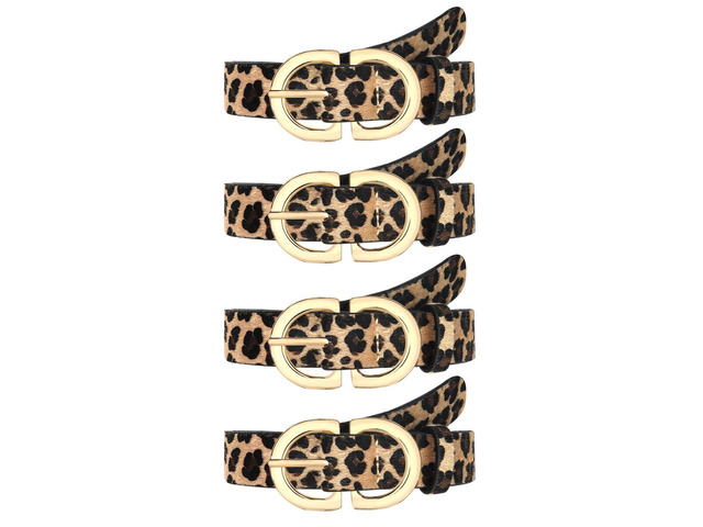 YARIEW 4 Pack Medium Leopard Leather Belts for Women - Leopard Print Fashion Belt for Jeans, Pants, Dresses - Gold Buckle Waist Belt - Gifts for...