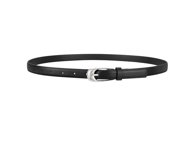 WERFORU Skinny Leather Belt for Dress Jeans Women Thin PU Leather Belt with Fashion Silver Buckle,black,0.7' Width