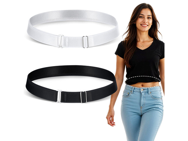 2PCS Shirt Tuck Band Women Sweater Tuck Band Adjustable Elastic Belts for Women, Tucky Belt Perfect for Cropping Shirts, Sweaters, And More...