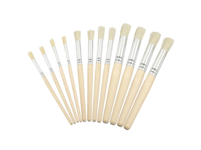 12 Pack Wooden Stencil Brush, 6 Sizes Round Stippling Bristle Paint Brushes, Acrylic, Oil, Watercolor Painting, Template Art, DIY Crafts & Card...