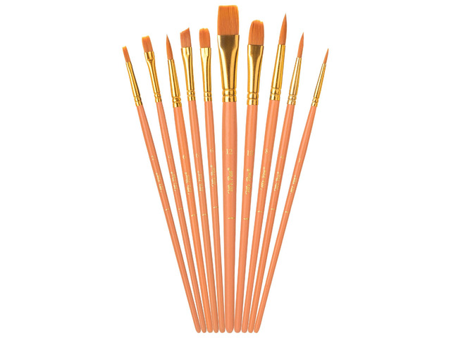 Acrylic Paint Brushes Set, 10 Pack, Round & Pointed Tip Nylon Hair Artist Brushes for Watercolor, Oil, Rock, Face, Nail, Miniature, Canvas,...